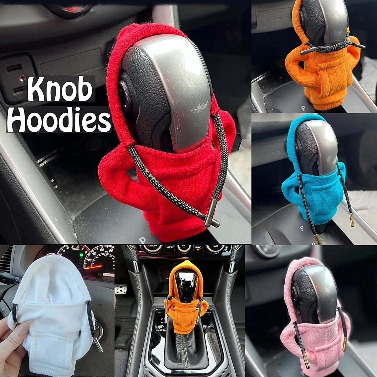Cloth car gear shift knob hoodie cover in multiple colours for manual or automatic vehicles.