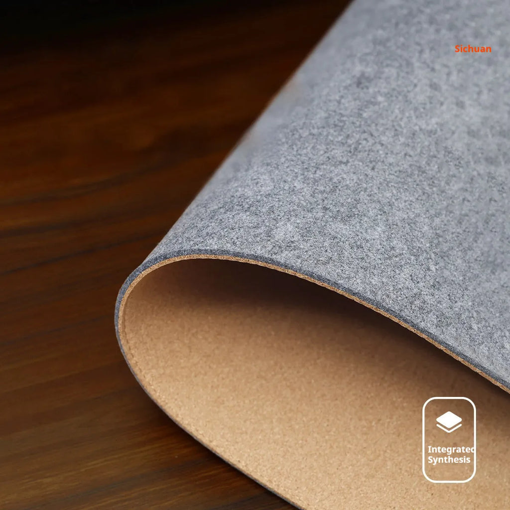 Winter warm grey felt and cork mouse mat with Japanese simple style on office desk