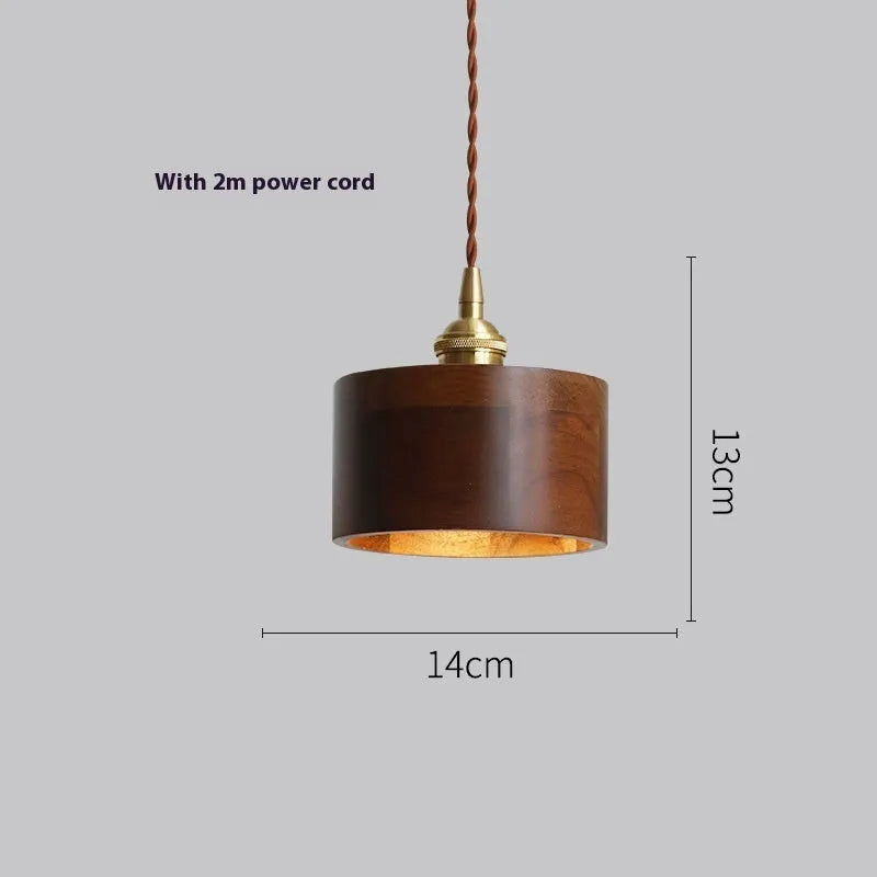 Black walnut single-head droplight chandelier with copper wood art construction for model room or bed and breakfast lighting