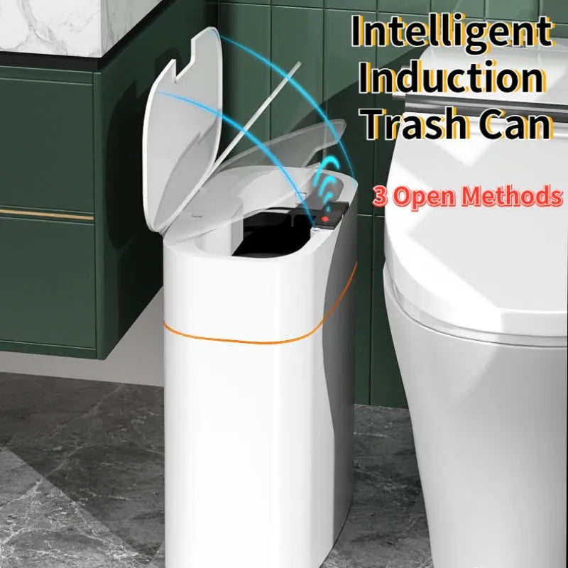 smart trash can with lid induction automatic dustbin in white
