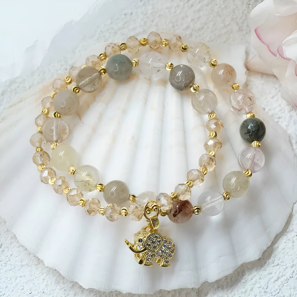 Women's retro colour hair crystal bracelet with strawberry quartz accent stone