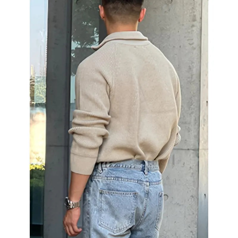 Men's modal rabbit fur loose pullover sweater in khaki or black, thickened knit, sizes S to XL
