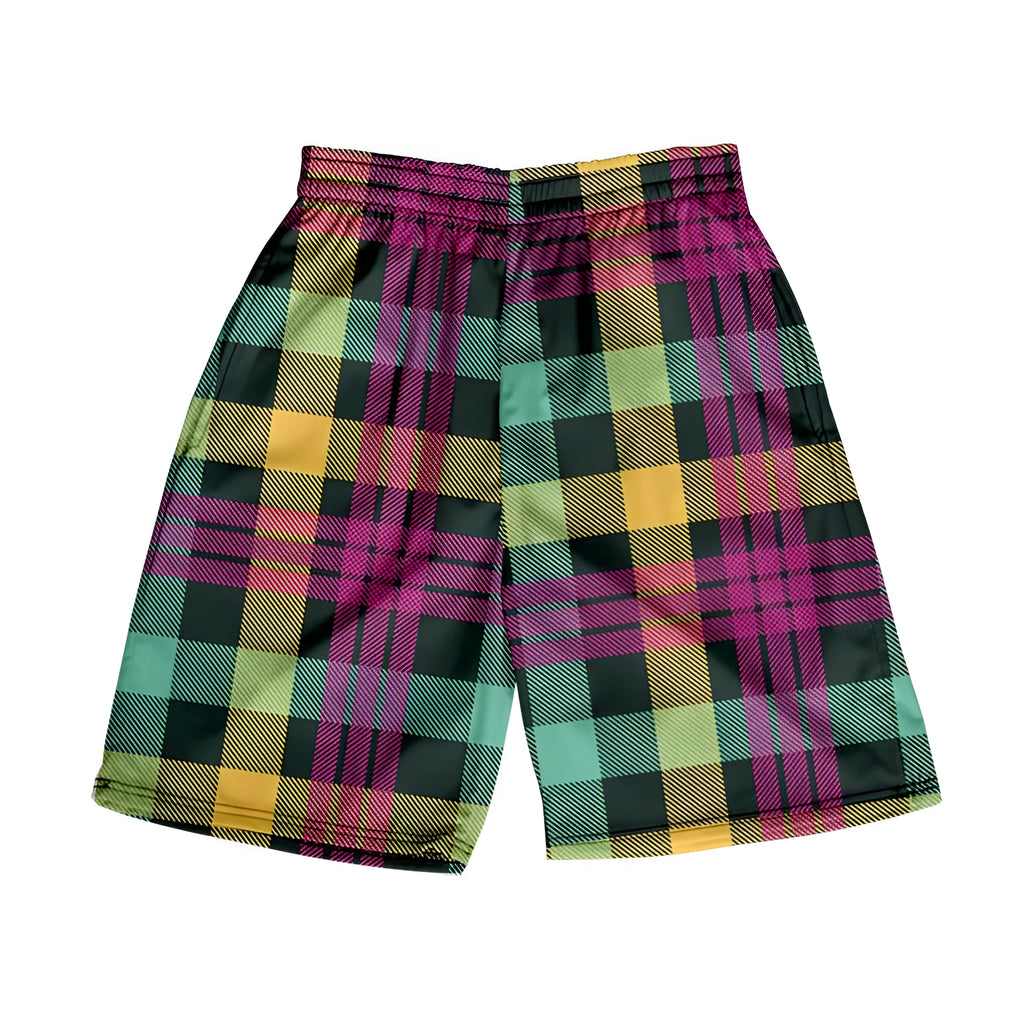 Men's plaid shorts with elastic waistband in polyester fabric available in multiple colours