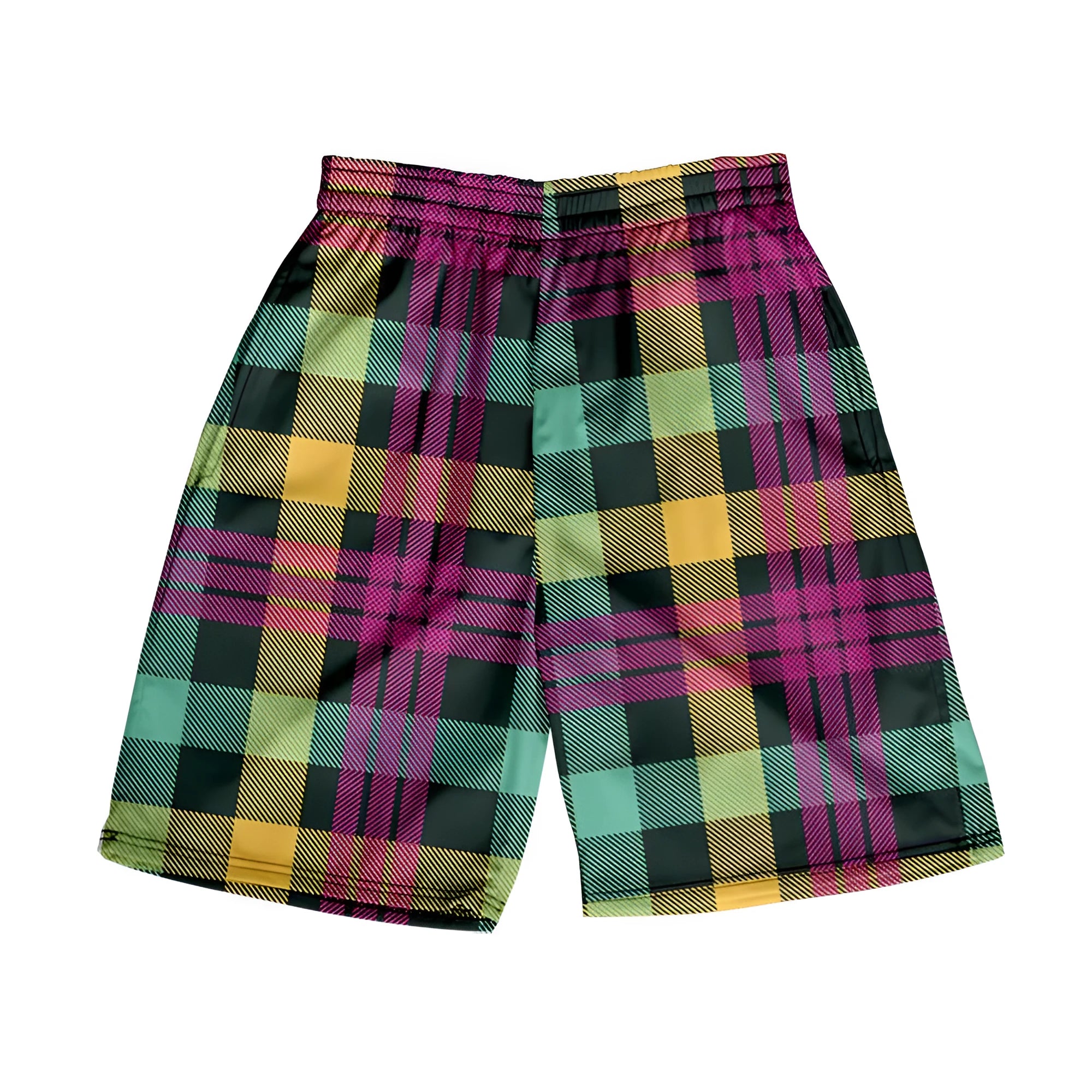 Men's plaid shorts with elastic waistband in polyester fabric available in multiple colours