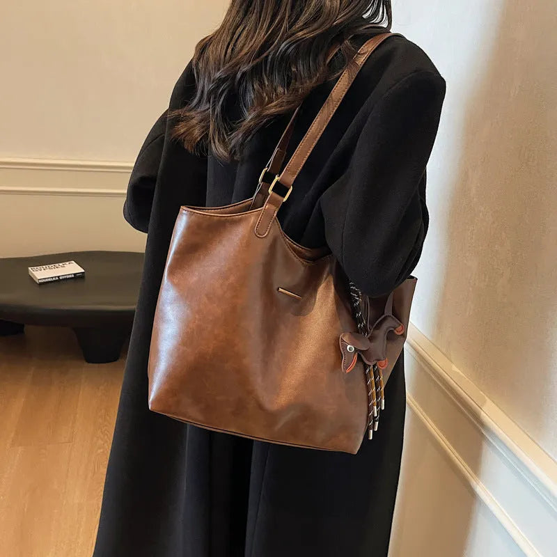 Large capacity PU tote bag for women, 39x29x13cm, zip top, double shoulder straps, Beige Black Brown Coffee