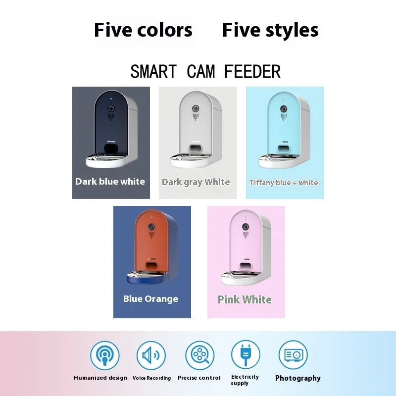 Smart pet feeder with automatic timer and remote monitoring in Barbie pink and ivory white colour combination
