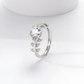 1 carat leaf ring for women, white gold colour electroplated copper, adjustable open band