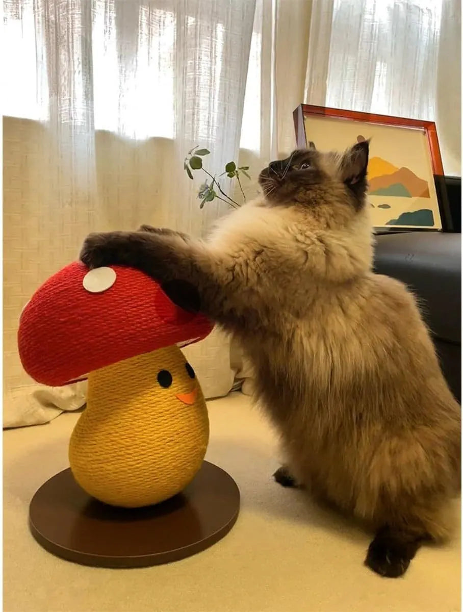 Foldable accordion-design cardboard cat scratcher board with mushroom-shaped lounge