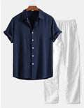 Men's floral print cardigan shirt and trousers set in green colour