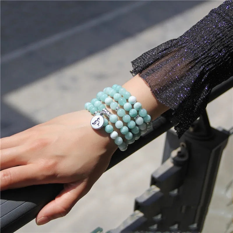 Angel Echeveria natural stone bracelet with geometric lotus shape for women.