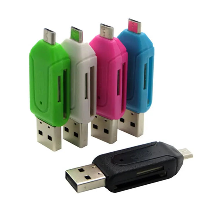 OTG dual-purpose card reader with USB and micro USB interfaces for SD and TF memory cards