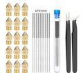MK8 brass nozzle and stainless steel cleaning pin kit for Creality 3D printers.