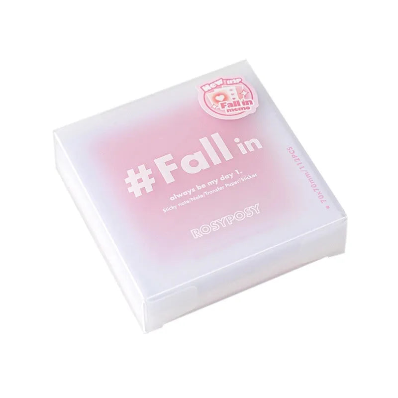 Square 70mm multifunctional notepad with gradient parchment pages and sticky notes in blush pink cover.