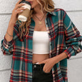 Women's loose fit long sleeve cotton shirt in a black retro plaid pattern