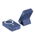 Magnetic wireless charging power bank with folding bracket showing multiple colour options