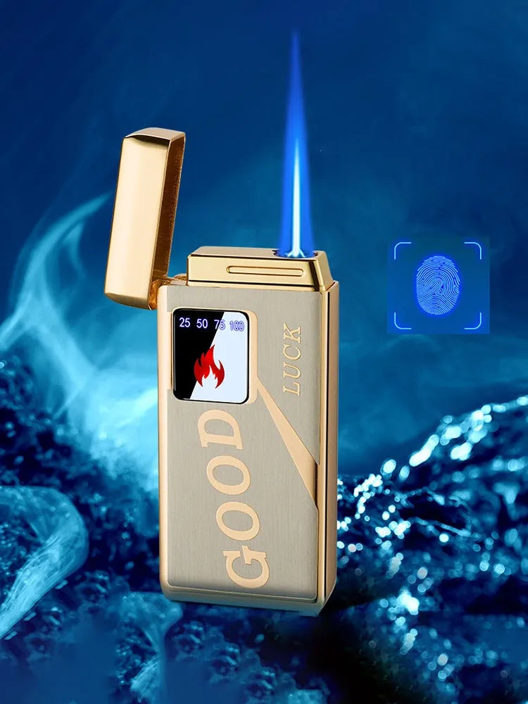 Touch-screen charging electronic lighter with alloy body and adjustable flame in Black Ice colour