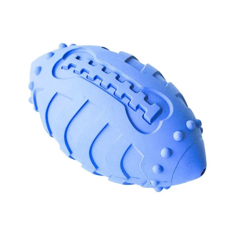 Thickened rubber dog rugby ball toy in light green or sapphire blue for interactive play