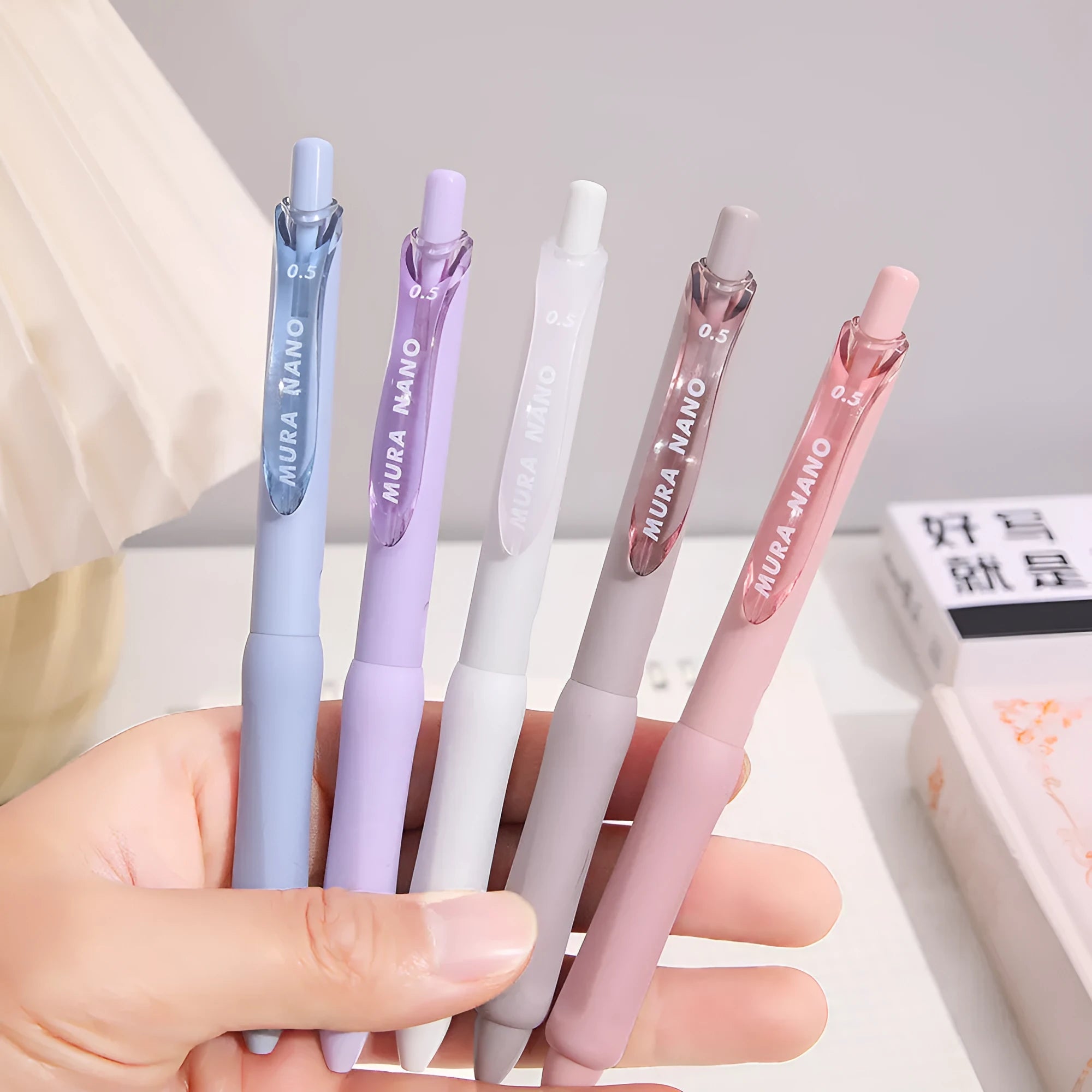 Macaron colour pressing gel pen with 0.5mm tip in smoked brown, powder, or white ink options