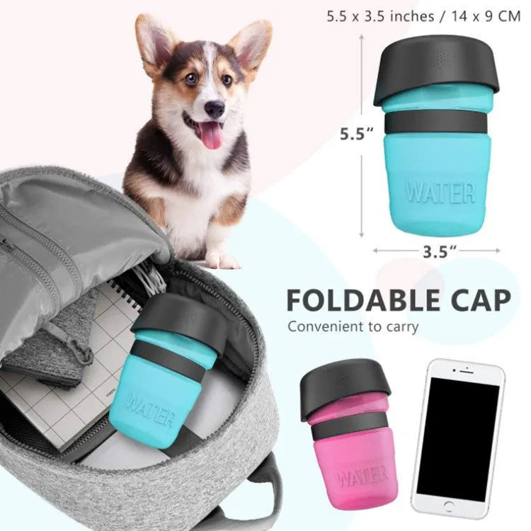 520ml portable dog water bottle with food grade ABS sink, transparent PC cup body and silicone seal