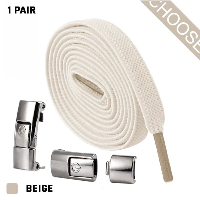 8mm widened flat elastic shoelaces with press lock mechanism in black and white for sneakers
