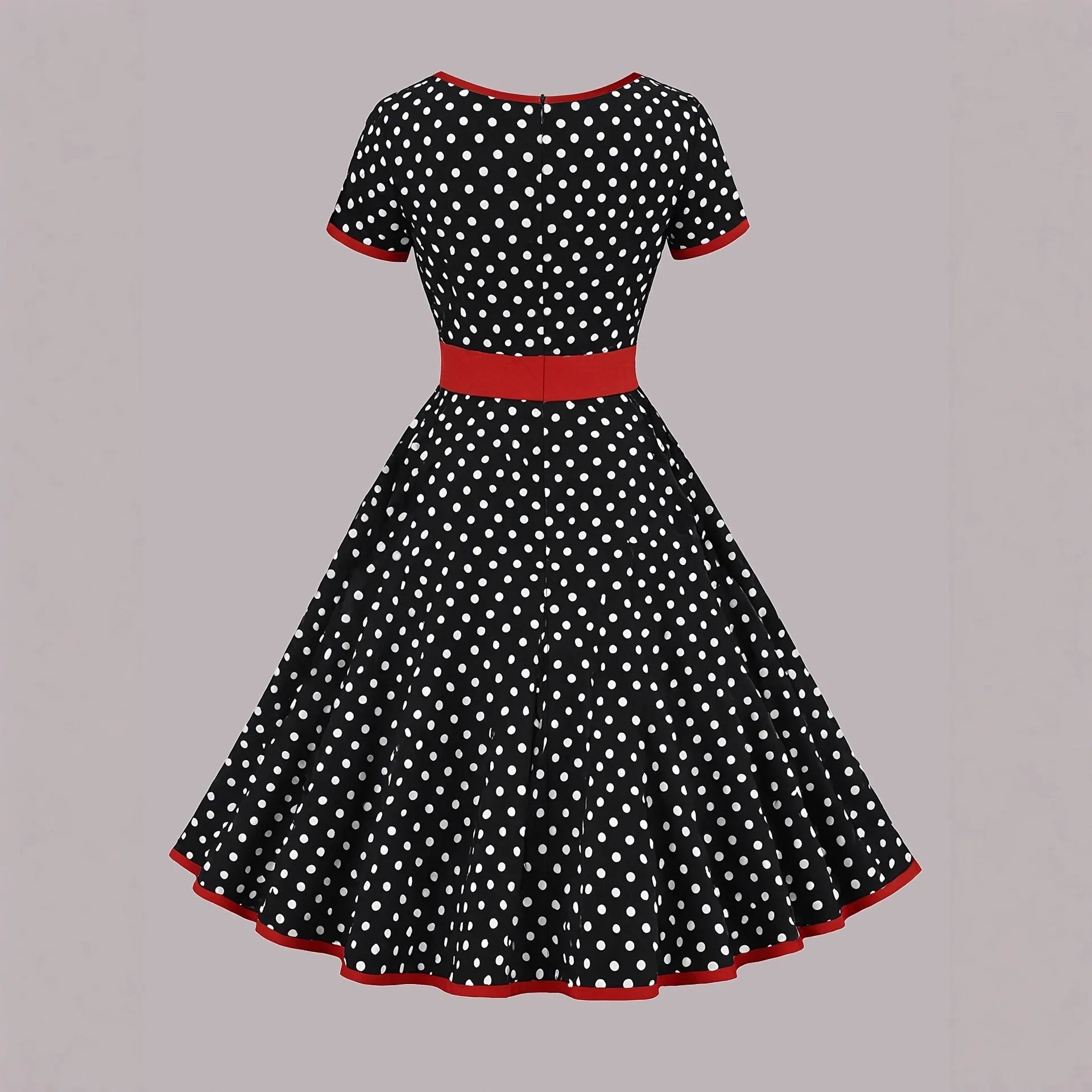 Women's polka dot pleated dress with square collar and front zipper in multicolour pattern
