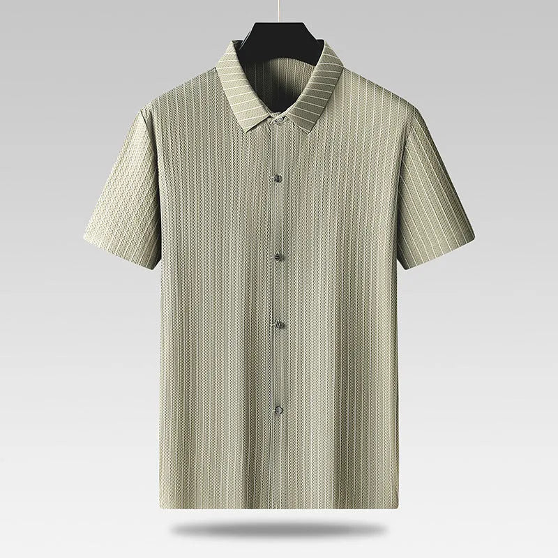 Men's black and khaki striped plus size casual shirt with square collar in loose fit