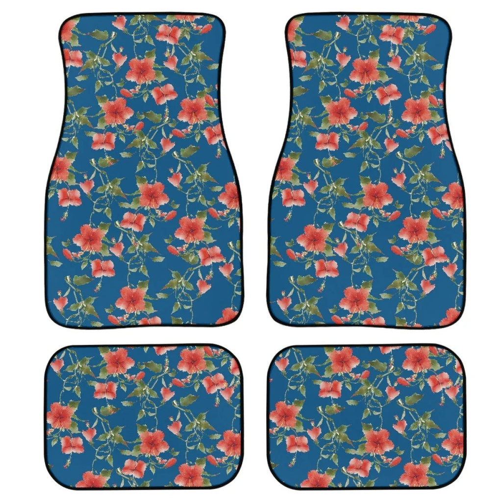 Black printed rubber car foot mat set with 20mm thickness, four-piece universal fit.