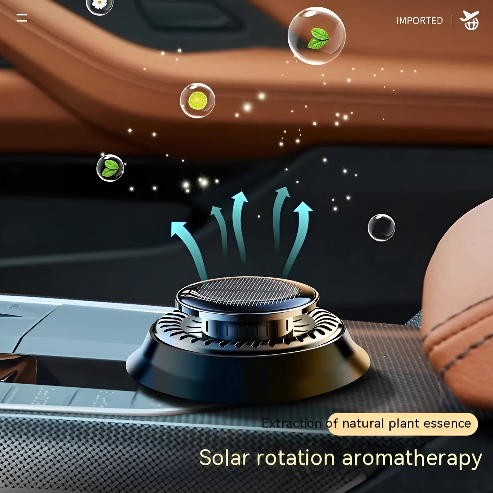 Solar-powered car aromatherapy de-icing device with 84mm plastic housing
