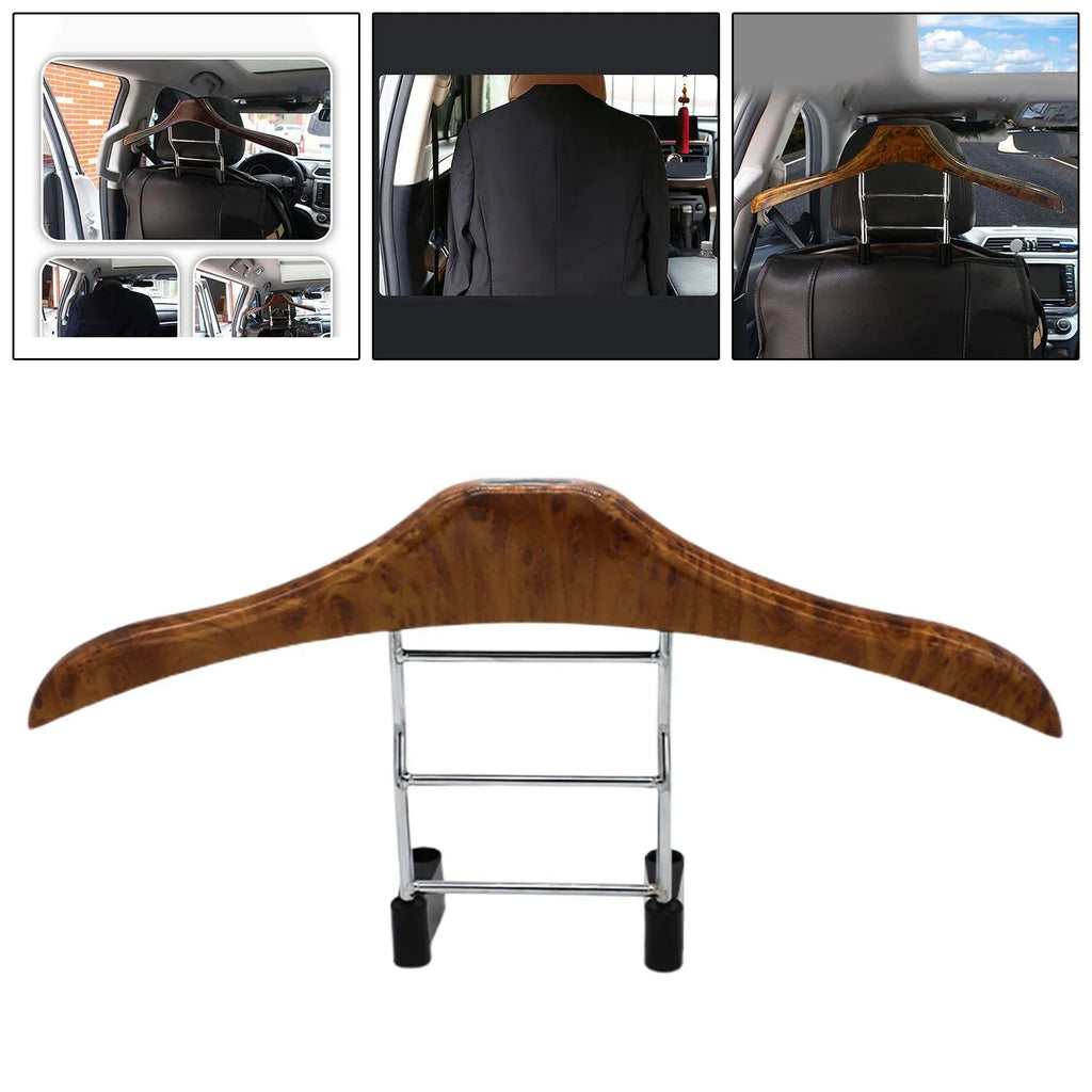 Stainless steel car mounted clothes hanger with wood yellow finish and detachable design