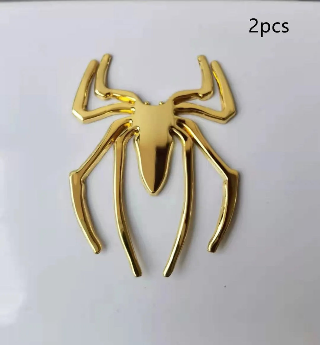 Three-dimensional zinc alloy spider car bumper sticker in gold, silver, black, or red, measuring 7cm by 5cm