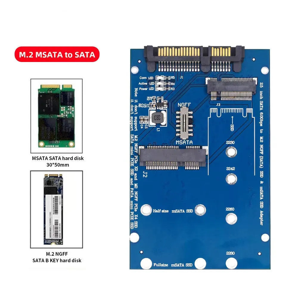 Black SATA3 to M.2 MSATA SSD conversion adapter card measuring 50mm by 30mm