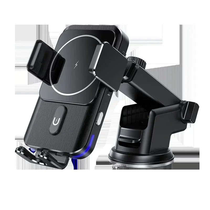 15W black car wireless charger mobile phone holder with clip or suction cup mounting options