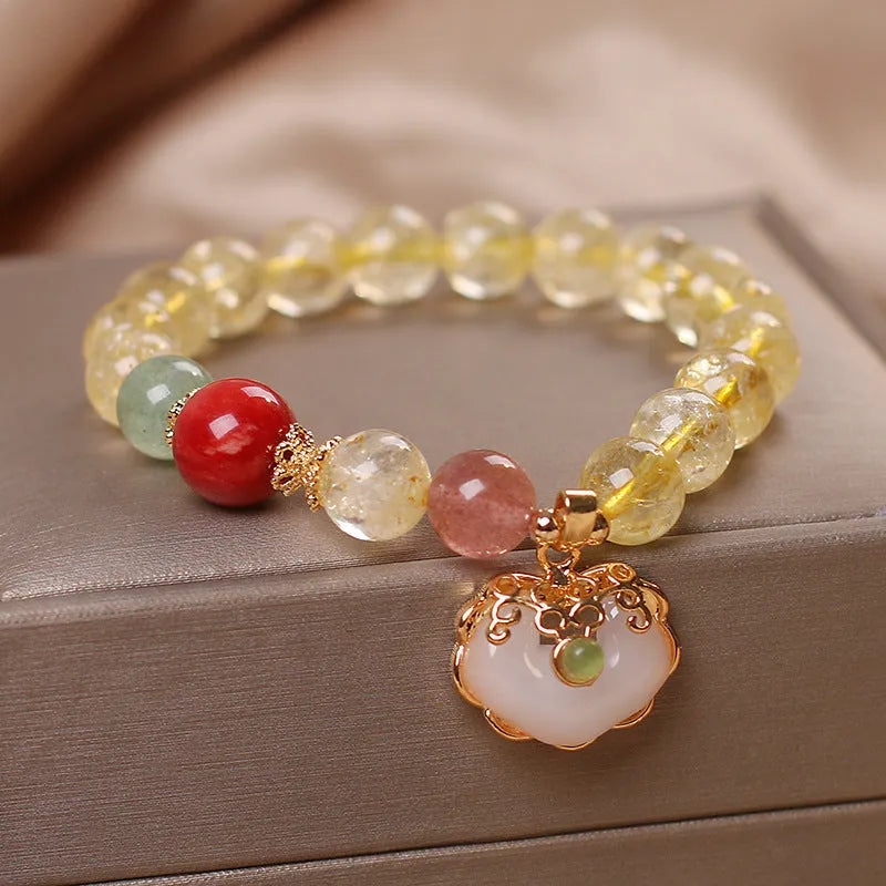 Women's yellow hair crystal jade Ruyi pendant bracelet with alloy construction