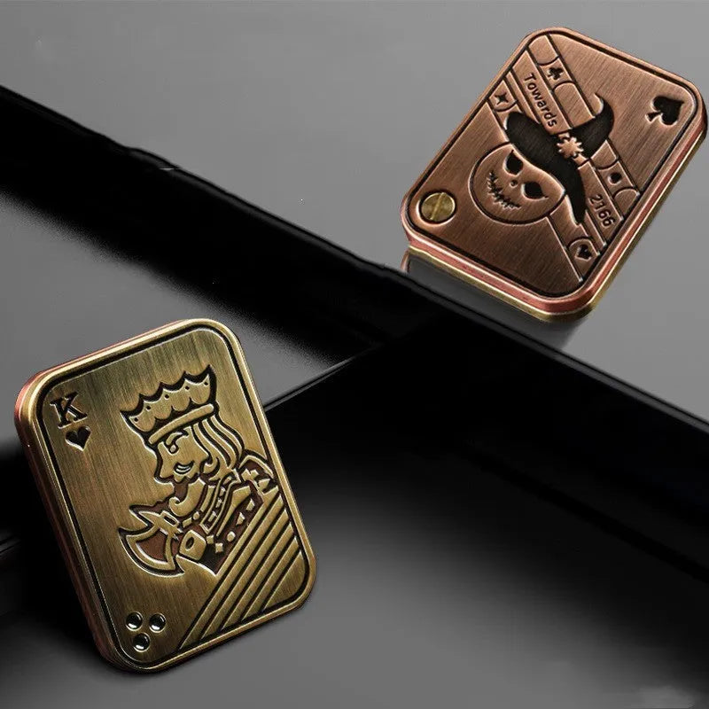 Alloy fidget spinner 48x36x4mm force control clap coin bronze or silver with small leather bag