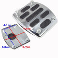 Metal motorcycle brake pedal skid plate showing three style options