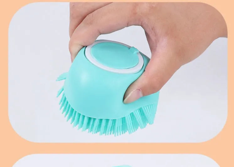 Silicone dog bath brush in blue colour for pet grooming during bath time