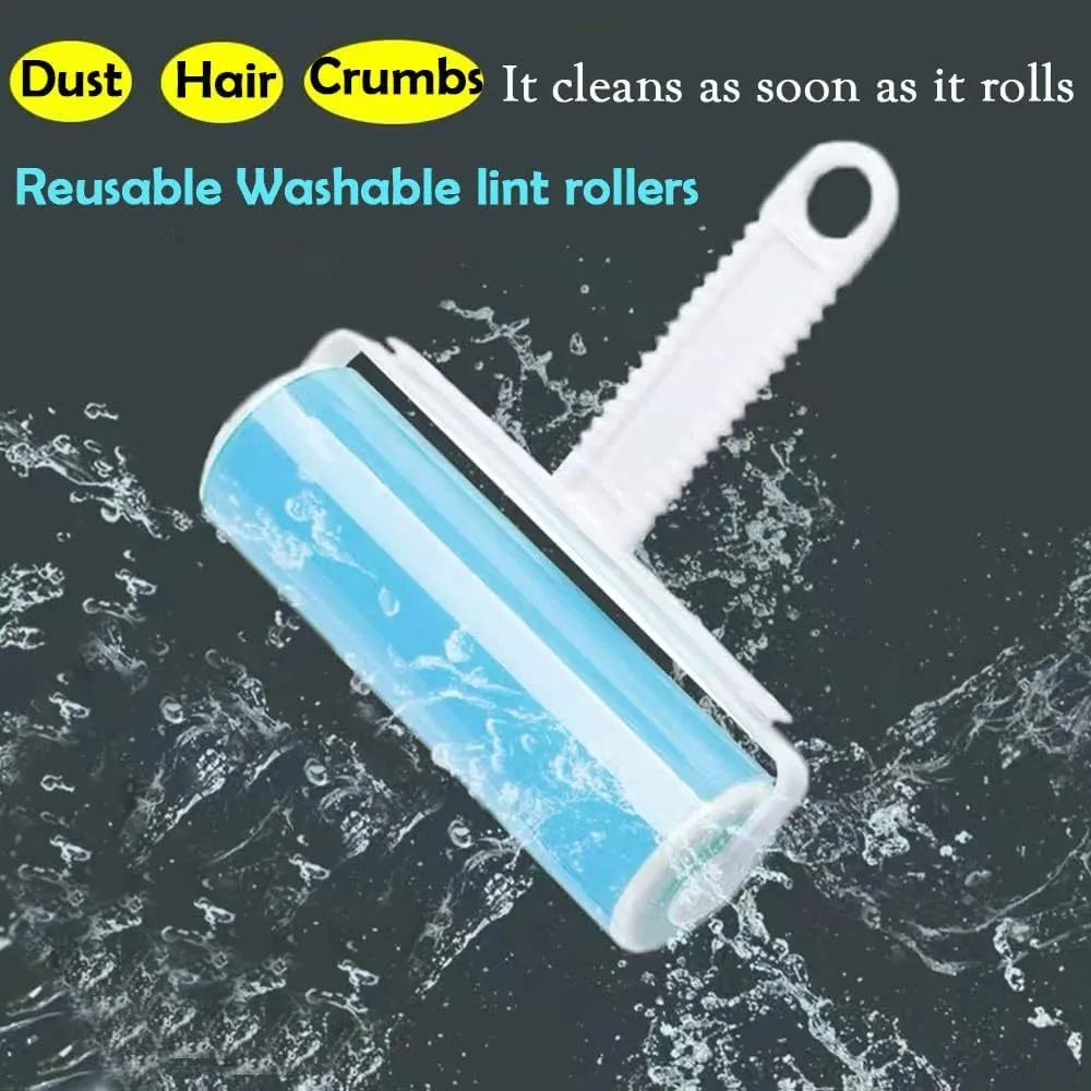 Blue washable reusable lint roller with protective cover for removing pet hair