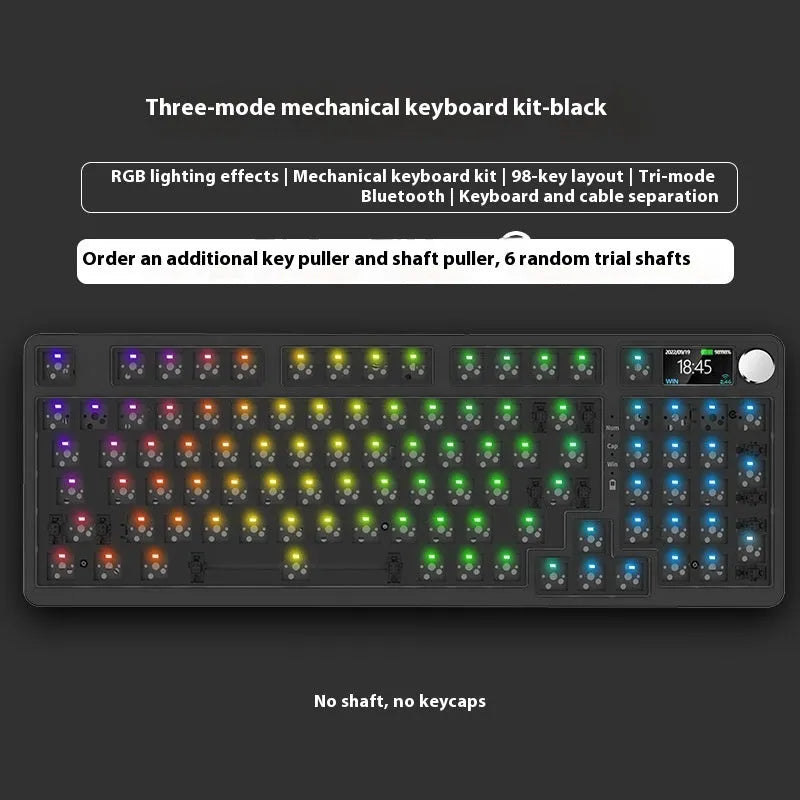 98-key wireless Bluetooth mechanical keyboard kit with metal control knob and multiple colour options