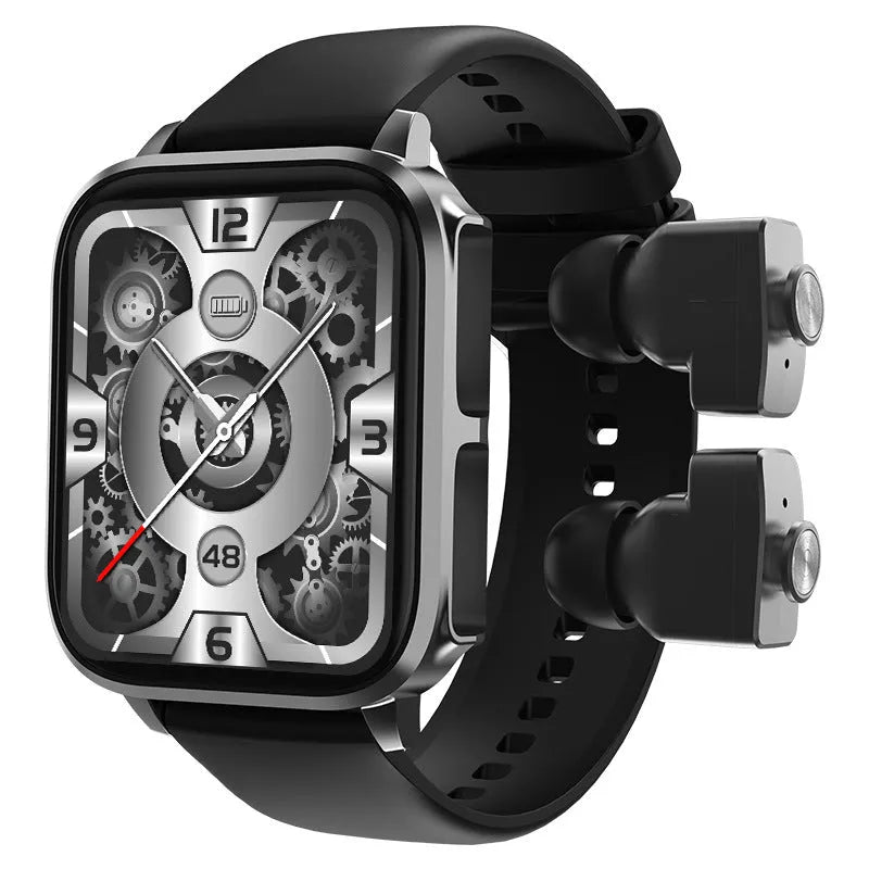 Black two-in-one Bluetooth smart watch with TFT touchscreen and headset for calls, heart rate and blood pressure monitoring