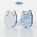 Blue silicone pet grooming comb with dual bristle types on a white background, shown next to a tape measure indicating 11.5 cm length.