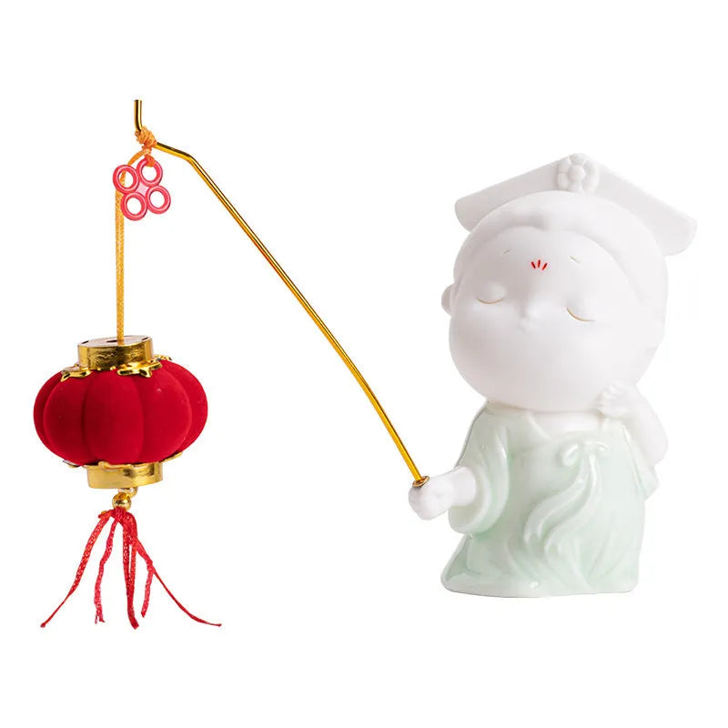 Ceramic incense burner decoration with cute female court attendant design in fresh, adorable style