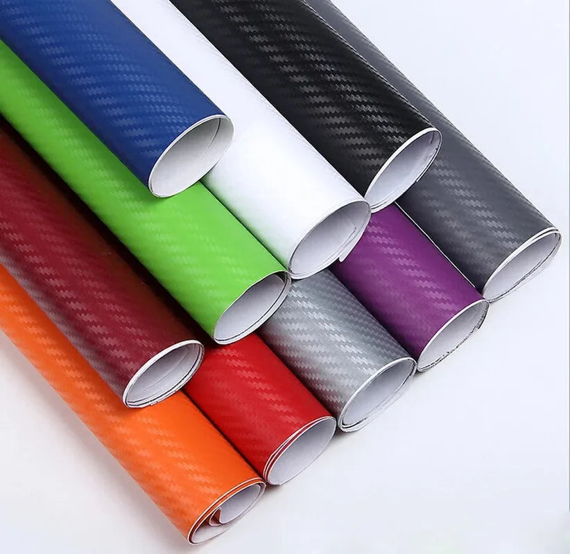 Roll of 3D carbon fibre car sticker in multiple colour options for vehicle interior and exterior decoration