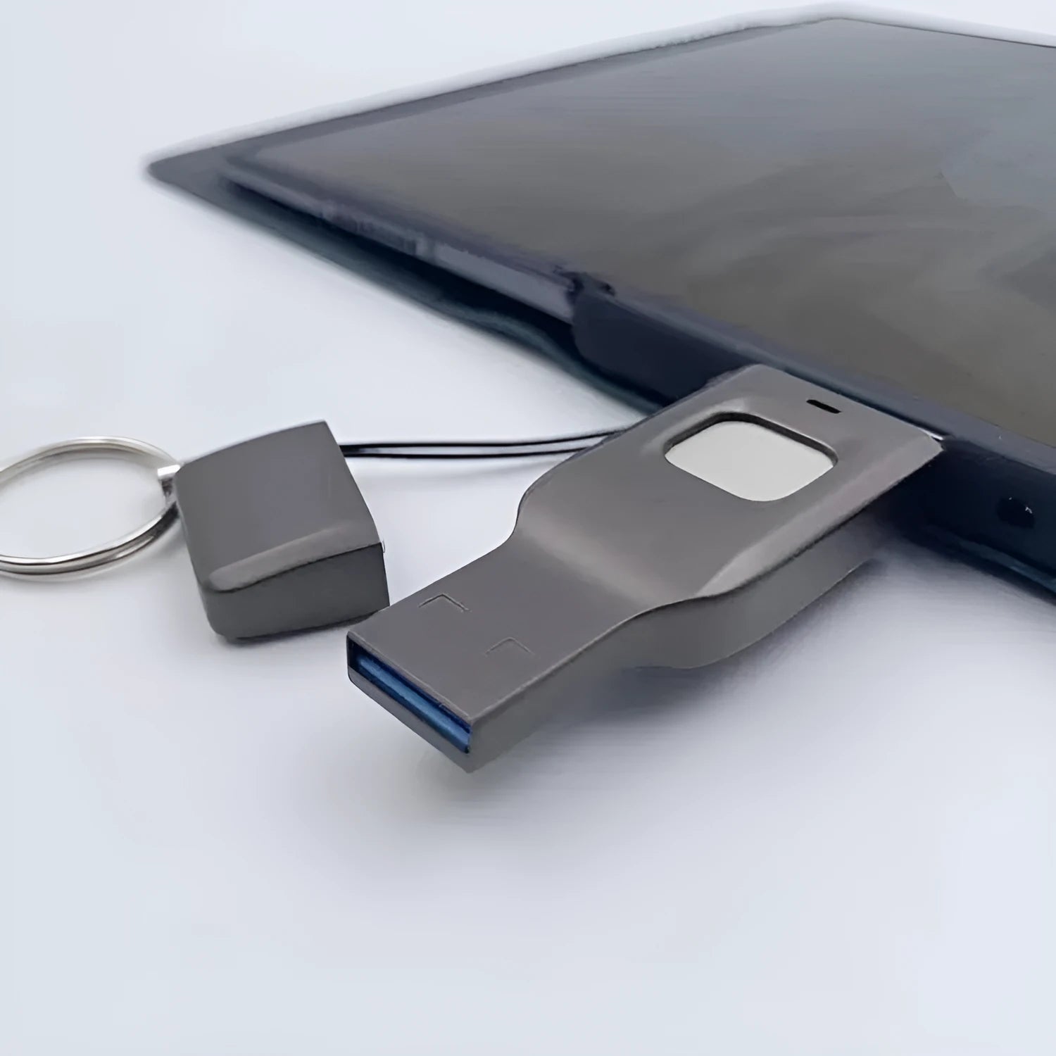 Black metal fingerprint encrypted USB flash drive showing USB 3.0 and Type-C connectors