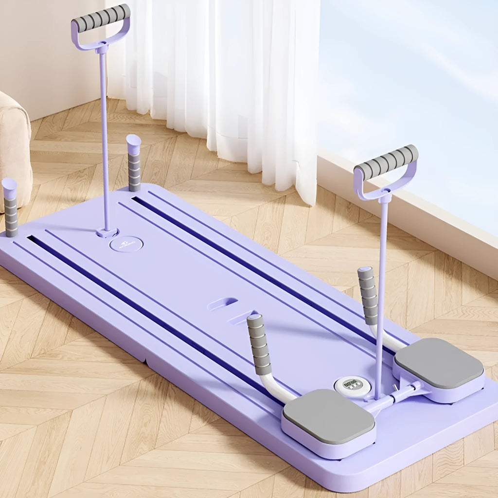 Purple PP plastic fitness board with automatic rebound abdominal wheel for home workouts
