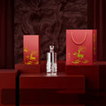 Two empty crystal glass wine bottles, cylindrical shape, with two wine boxes and one handbag, 2bottle set deer