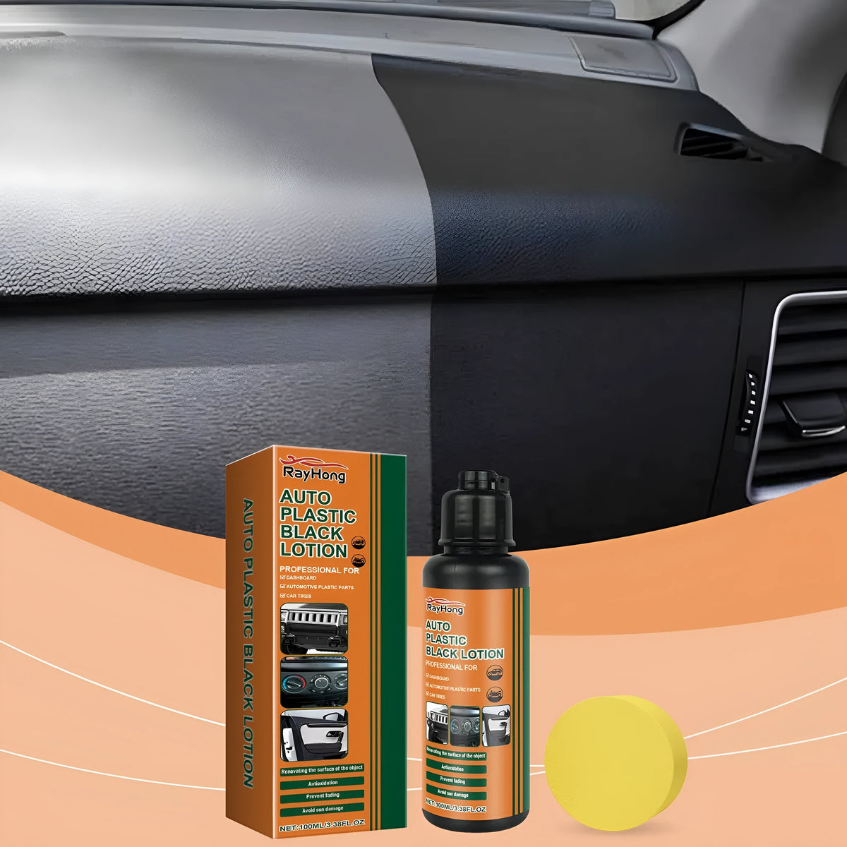 Car black plastic polishing paste tube 3.5x13.5cm with sponge applicator 6.5x2x6.5cm