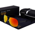 Men's orange red aviator sunglasses with metal frame and polarised TAC lenses