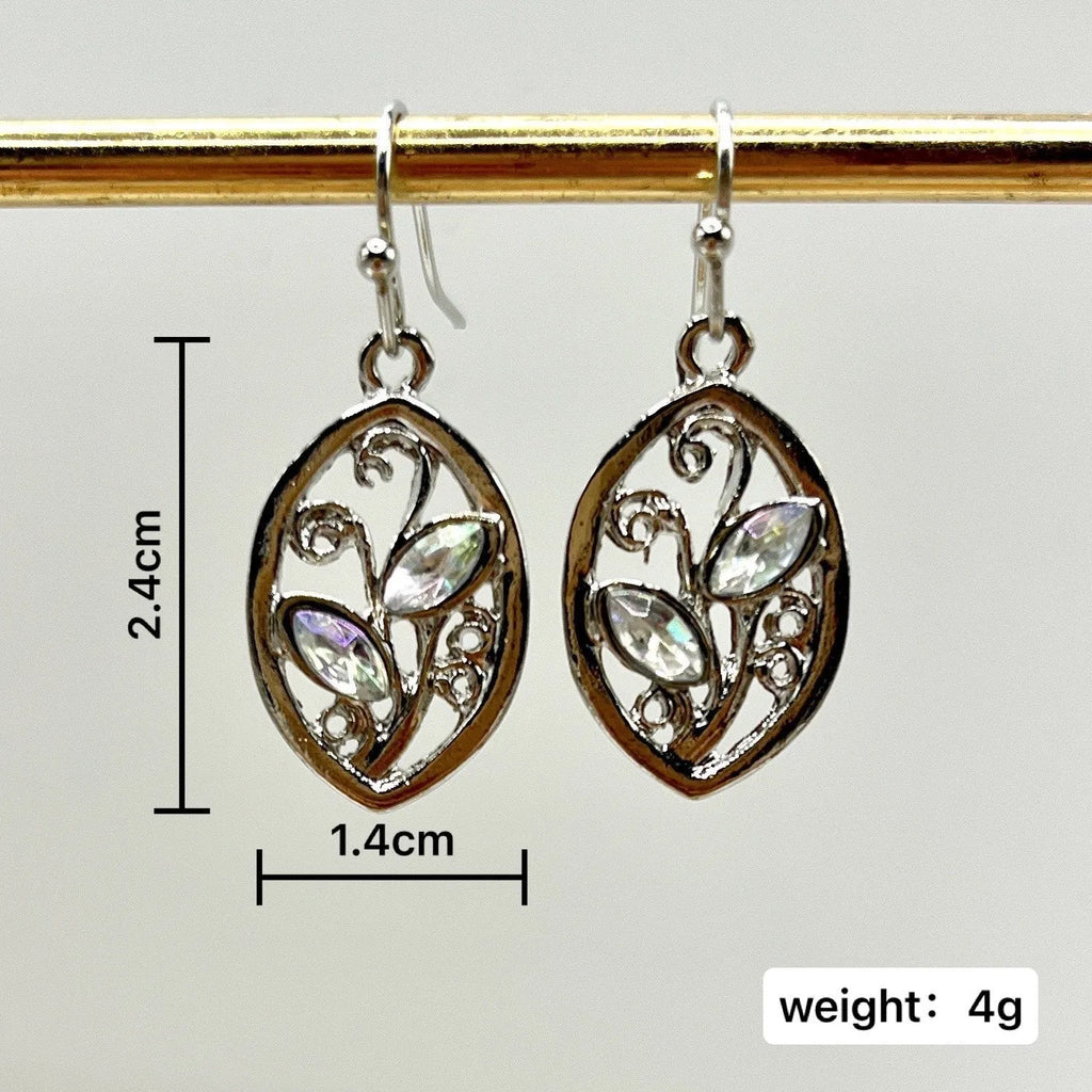 Women's silver leaf earrings with colourful embedded moonstones and alloy construction