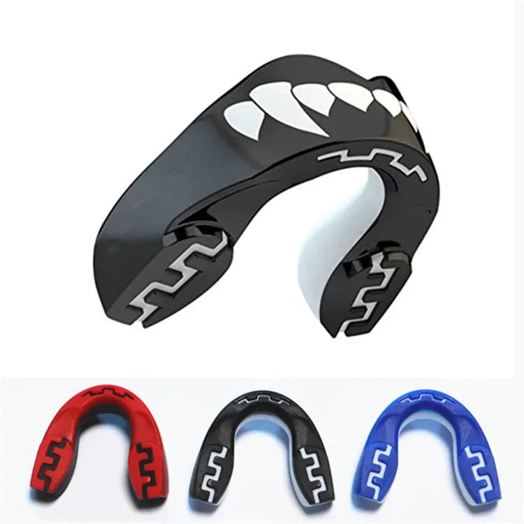 Adult boxing mouthguard with printed tooth design for Sanda and Taekwondo in three colour variations