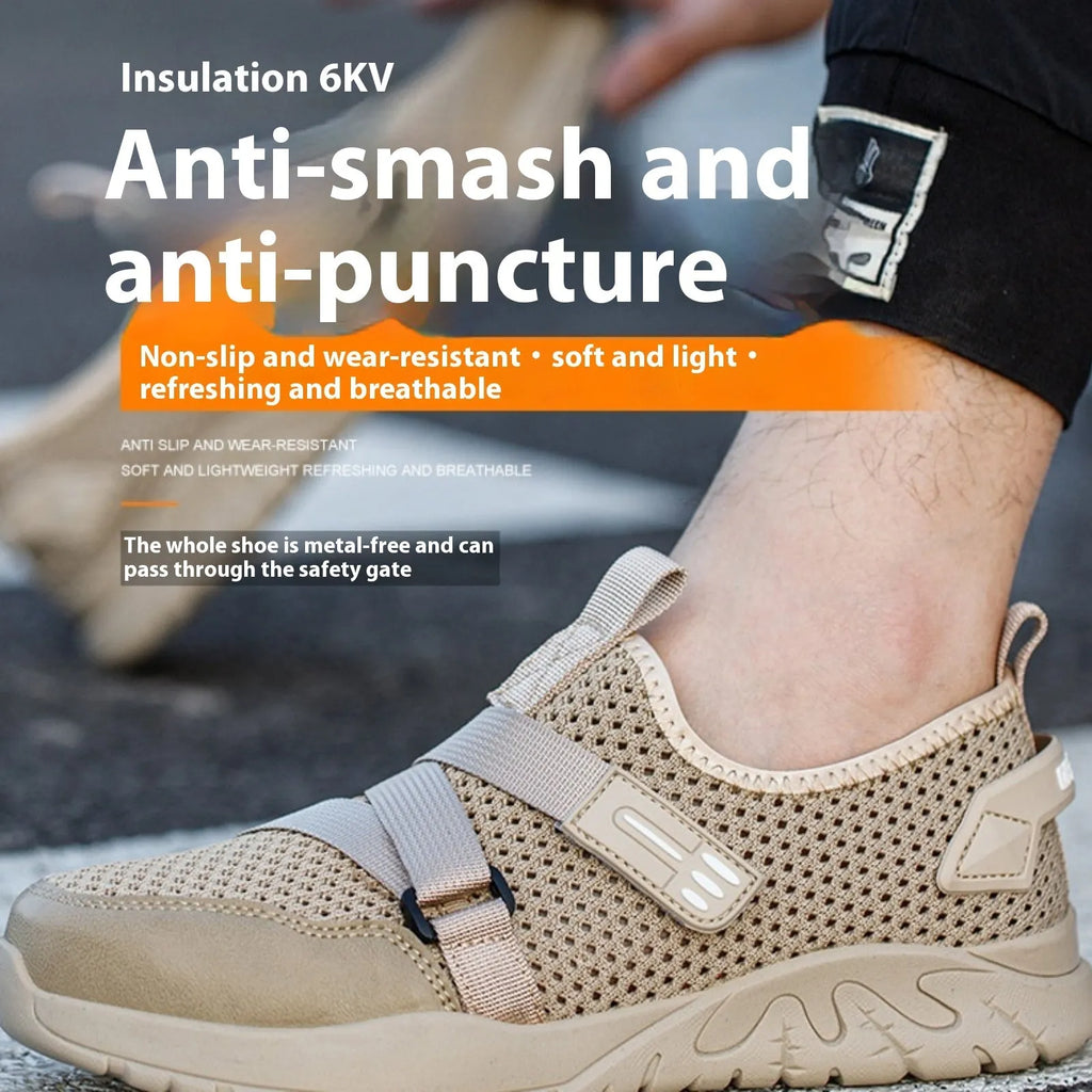 Men's grey industrial safety shoes with anti-smash protection and rubber soles